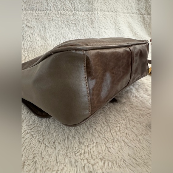 Mario Valentino Vintage Monogram Crossbody Bag – Brown Greige Leather Trim - Picture 5 of 16